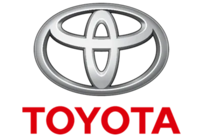 Toyota logo with silver oval emblem and bold red Toyota text
